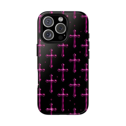 Neon Pink Cross Pattern Phone Case | Tough Protective Case for Iphone, Samsung Galaxy and Pixel