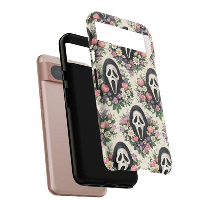 Floral Ghost Face Aesthetic Phone Case – Cute Spooky Tough Cover