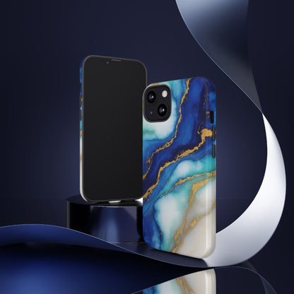 Blue & Gold Marble Phone Case – Luxury Resin Art Tough Case (iPhone, Samsung, Pixel)