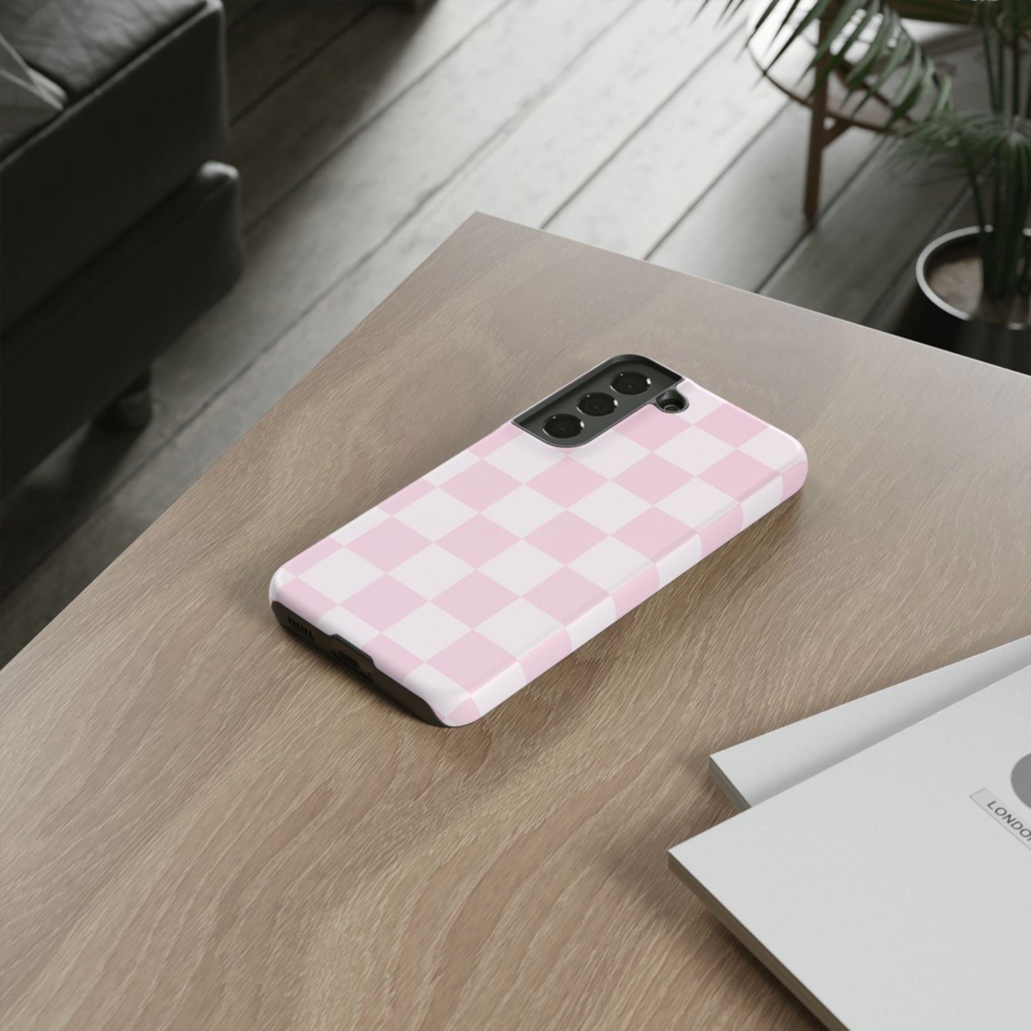 Light Pink Checkerboard Phone Case | Pastel Aesthetic Checkered iPhone & Samsung Tough Case