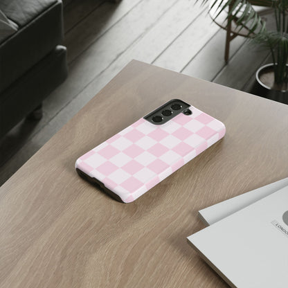 Light Pink Checkerboard Phone Case | Pastel Aesthetic Checkered iPhone & Samsung Tough Case