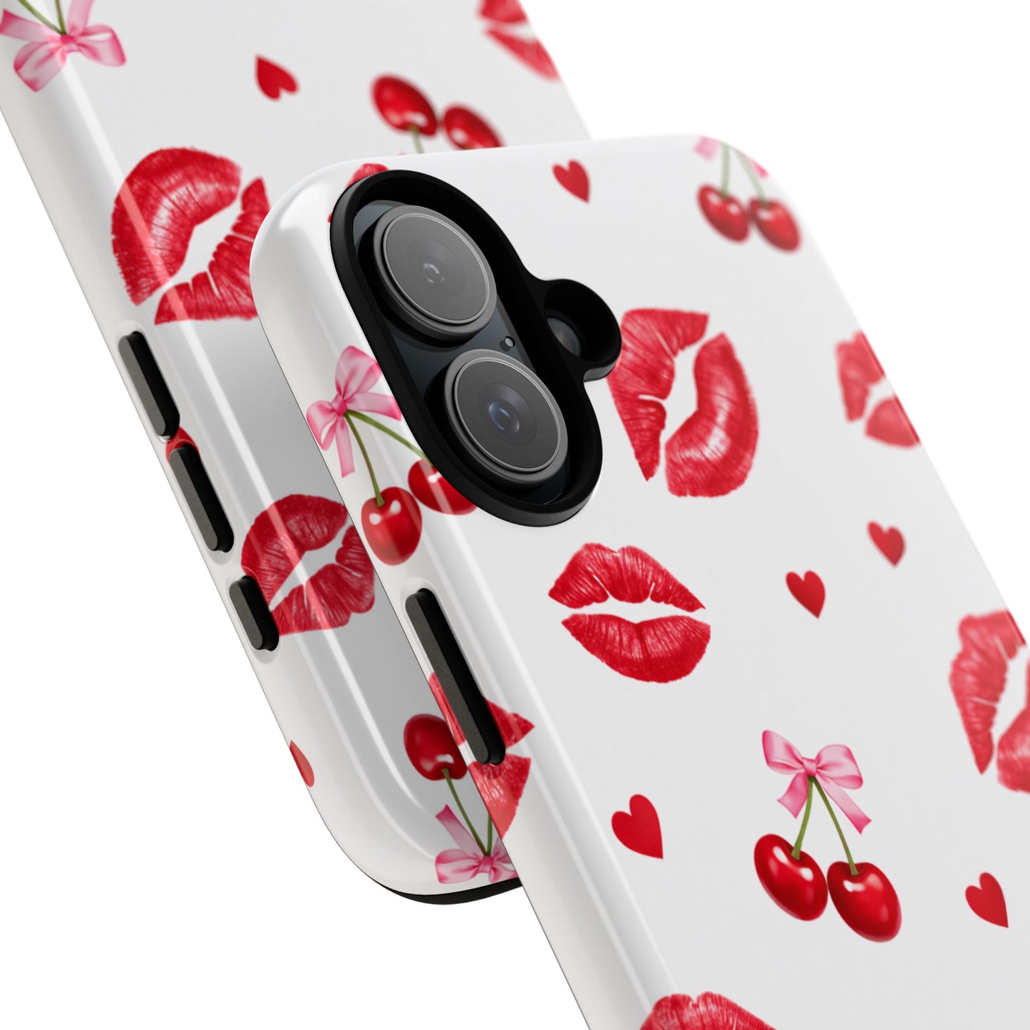 Red Lips & Cherry Phone Case – Y2K Retro Aesthetic Tough Cover