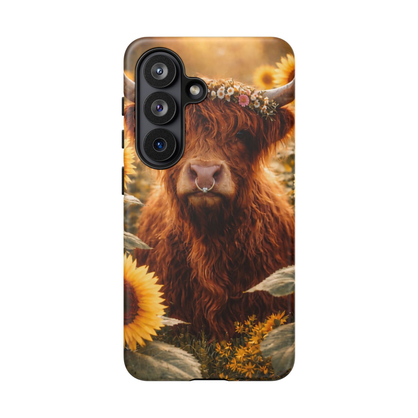 Highland Cow Sunflower Phone Case | Floral Farmhouse iPhone, Samsung Galaxy and Pixel Cover