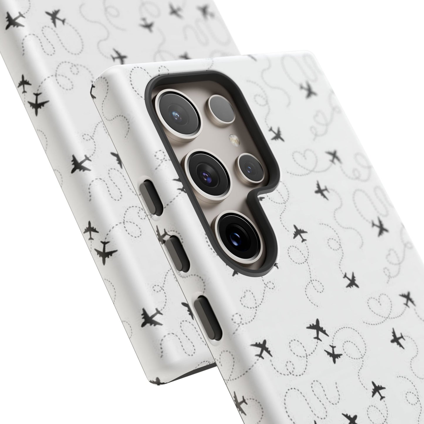 Minimal Paper Airplane Pattern Phone Case – Black White Aesthetic Tough Cover