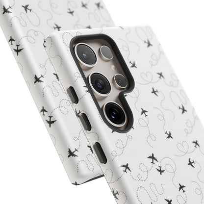 Minimal Paper Airplane Pattern Phone Case – Black White Aesthetic Tough Cover