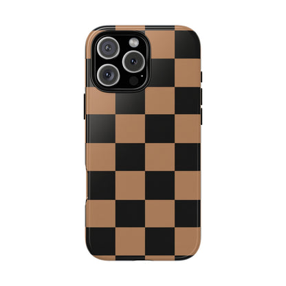 Brown Checkered Phone Case | Aesthetic Checkerboard iPhone & Samsung Tough Case