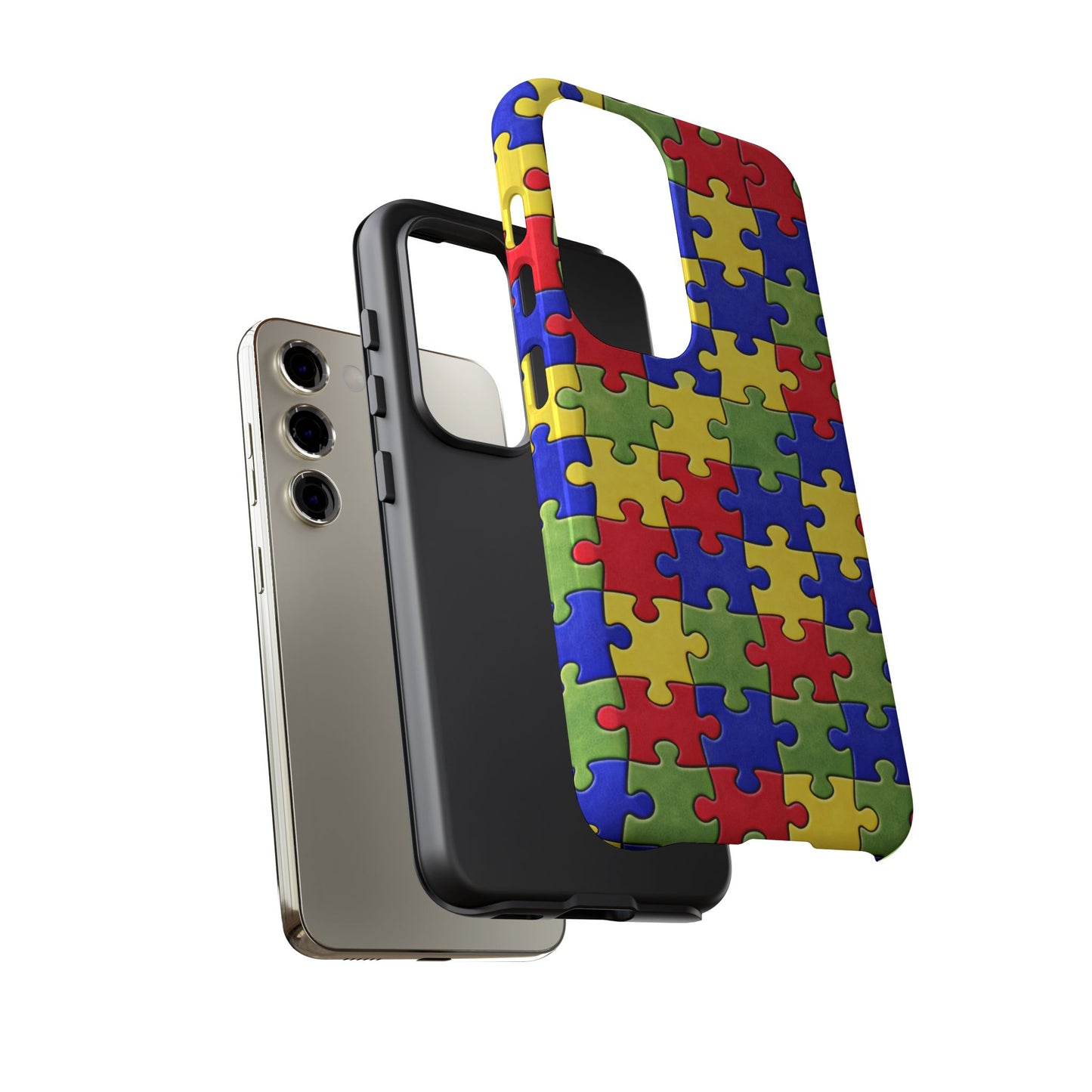 Colorful Puzzle Phone Case, Autism Awareness Jigsaw Design, Tough Protective Case, iPhone & Samsung Case, Vibrant Puzzle Pattern