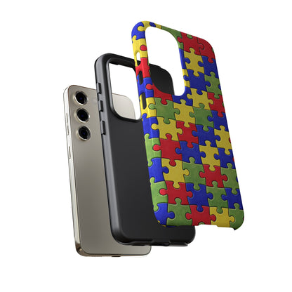 Colorful Puzzle Phone Case, Autism Awareness Jigsaw Design, Tough Protective Case, iPhone & Samsung Case, Vibrant Puzzle Pattern