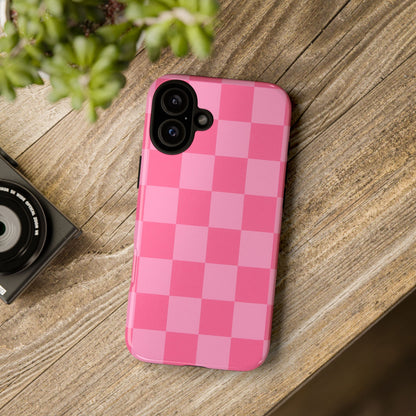 Pink Checkerboard Phone Case – Cute Aesthetic Tough Case for iPhone & Samsung