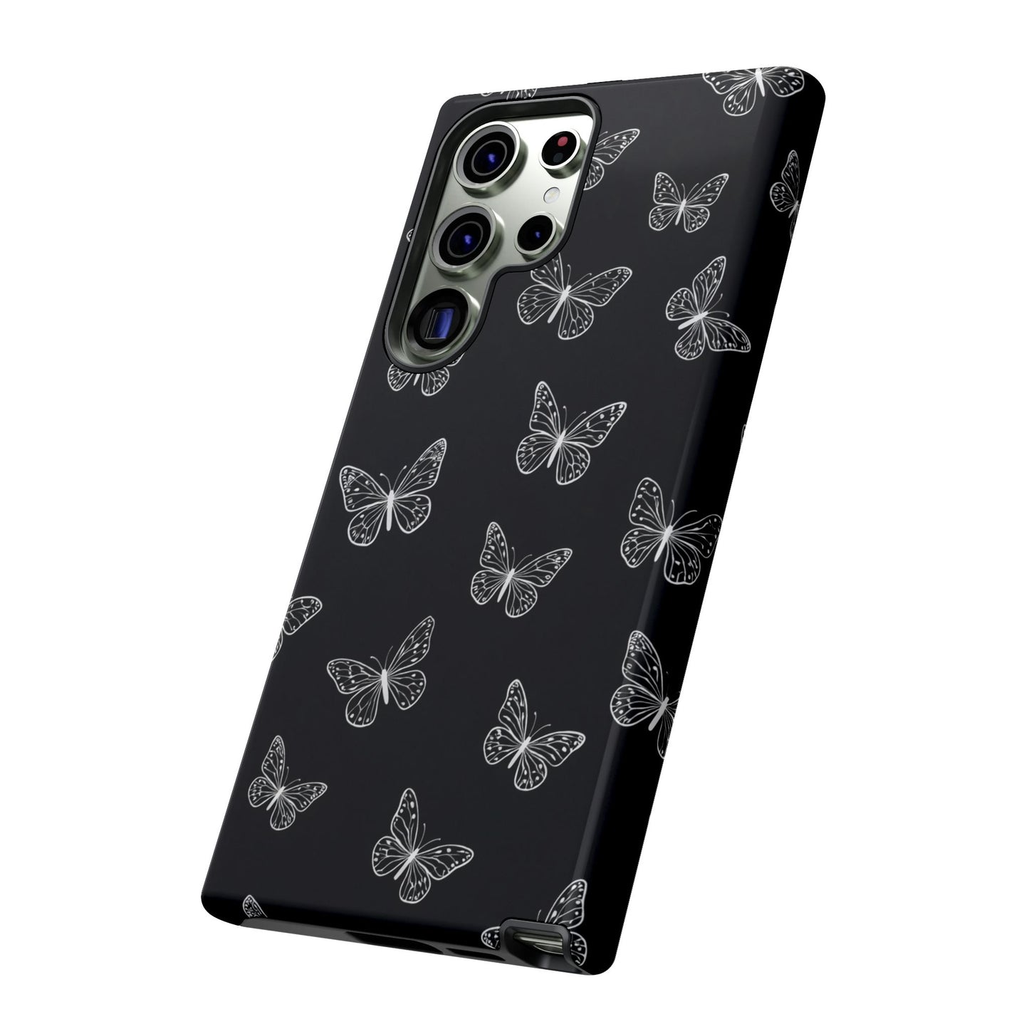 White Butterfly Pattern Phone Case – Dark Aesthetic Monochrome Tough Cover