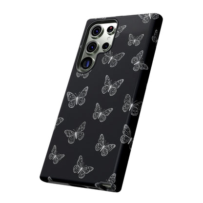 White Butterfly Pattern Phone Case – Dark Aesthetic Monochrome Tough Cover