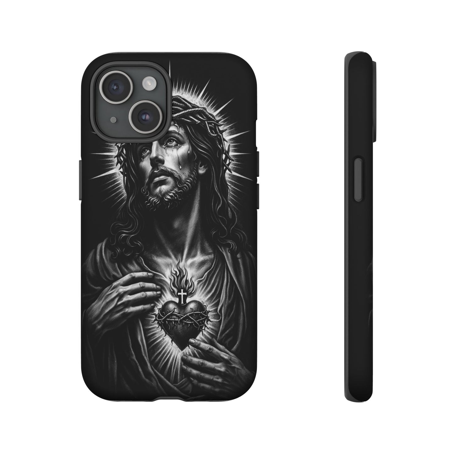 Jesus Sacred Heart Phone Case Black White Christian Faith Aesthetic