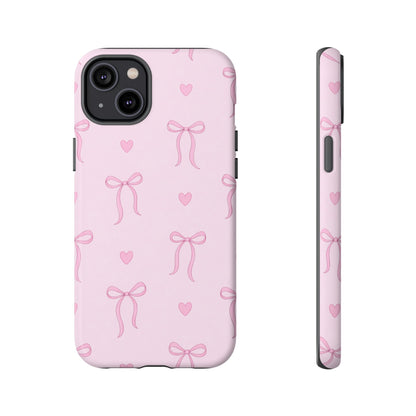Pink Bow Heart Aesthetic Phone Case – Coquette Cute Tough Cover