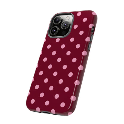 Pink Polka Dot Phone Case – Cute Aesthetic Tough Protective Phone Cover for Iphone, Samsung Galaxy and Pixel