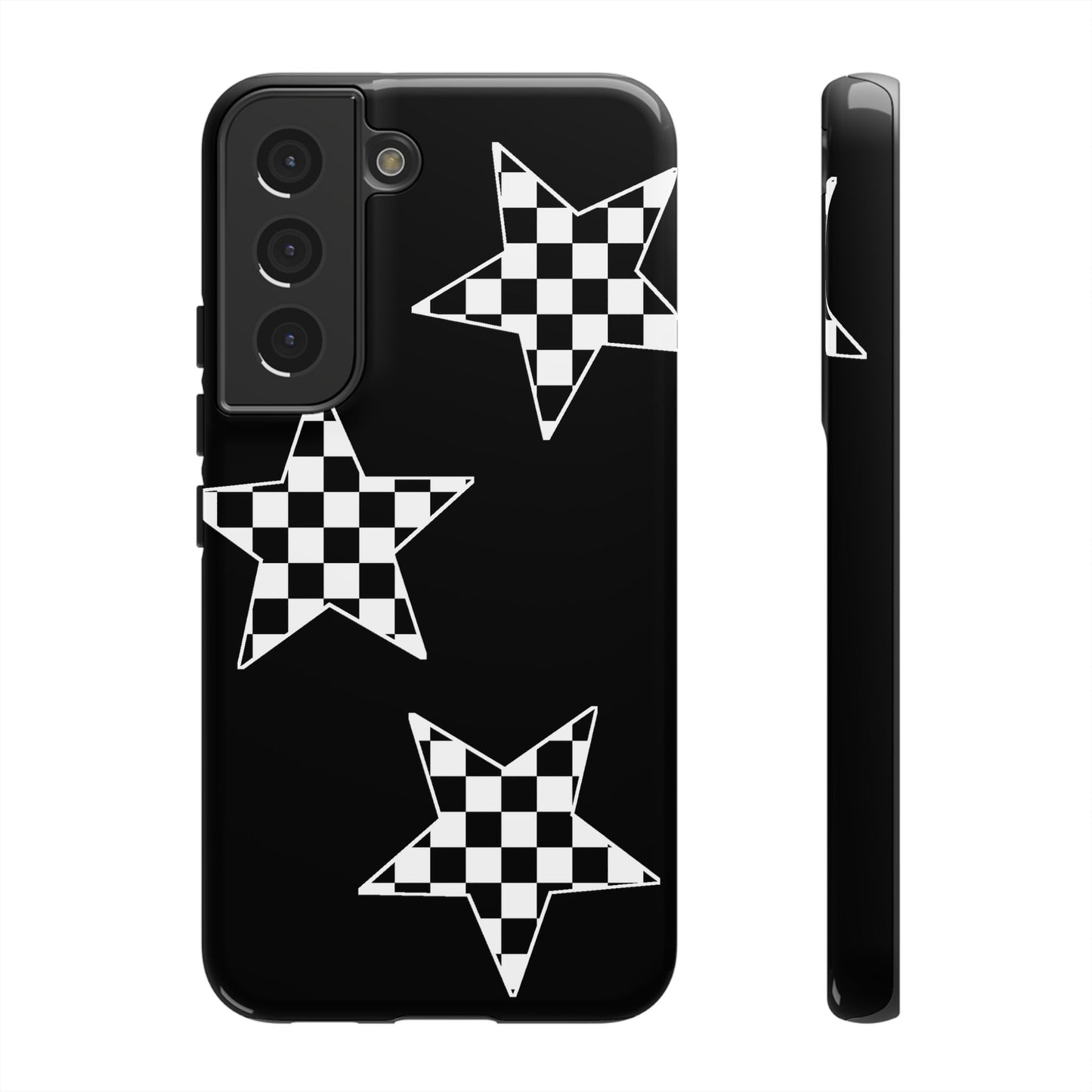 Checkered Star Tough Phone Case – Black Retro Graphic Protective Cover for Iphone, Samsung Galaxy and Pixel