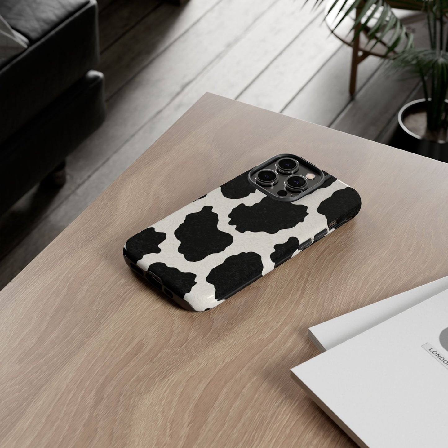 Black & White Cow Print Phone Case | Western Aesthetic iPhone & Samsung Tough Case