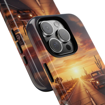 Route 66 Sunset Desert Highway Phone Case – Road Trip Travel Aesthetic Tough Case