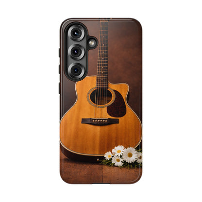 Acoustic Guitar Daisy Phone Case | Rustic Music Lover Tough Cover