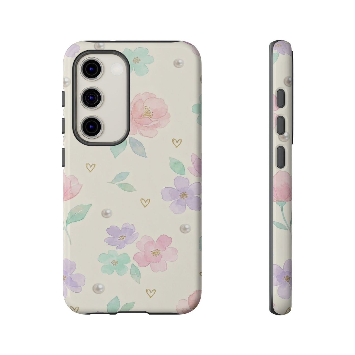 Pastel Floral Phone Case – Coquette Watercolor Flower Hearts Tough Case (iPhone, Samsung, Pixel)