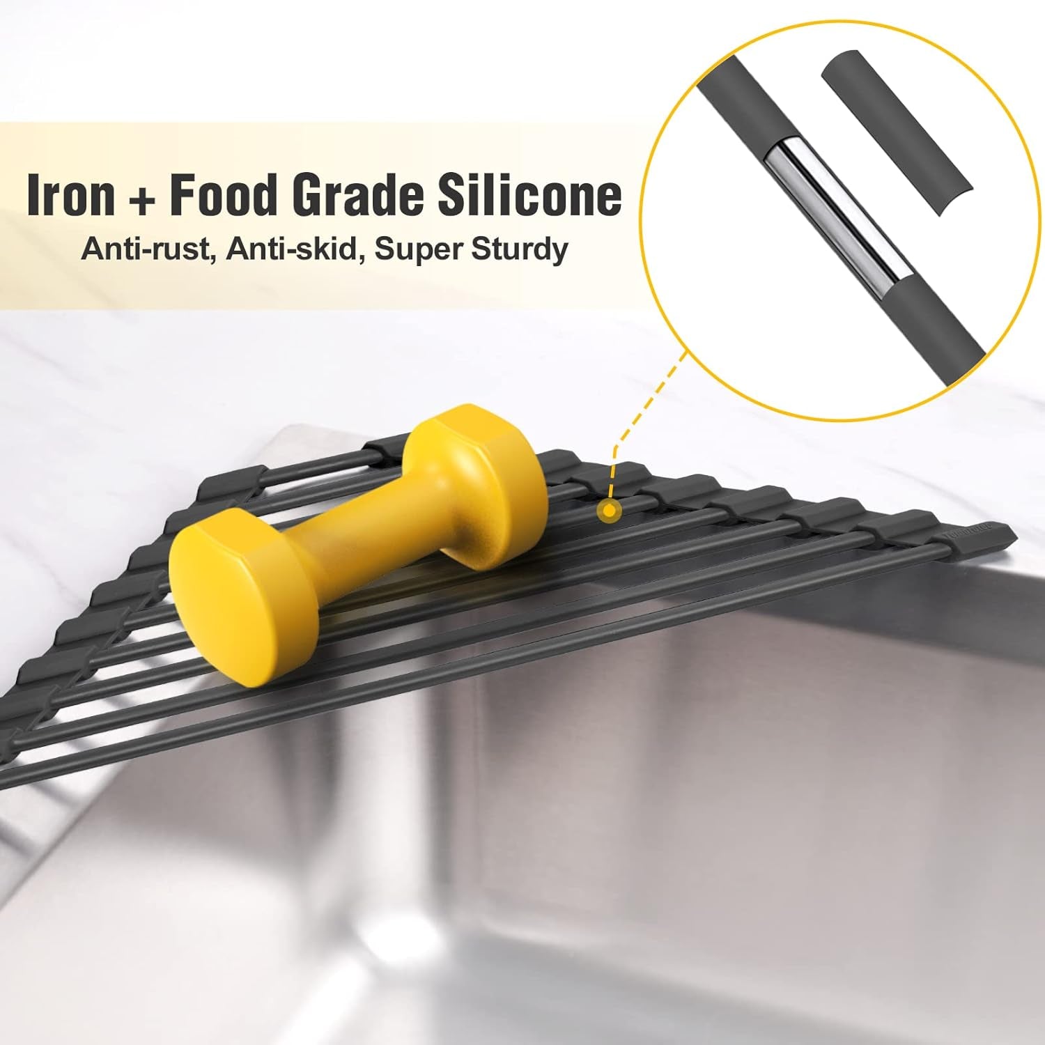 Small Triangle Roll-Up Dish Drying Rack with Silicone Coating Stainless Steel Frame for Sink Corners, Multipurpose Over-The-Sink Kitchen Drainer & Organizer for Space-Saving Storage (Black)