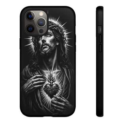 Jesus Sacred Heart Phone Case Black White Christian Faith Aesthetic