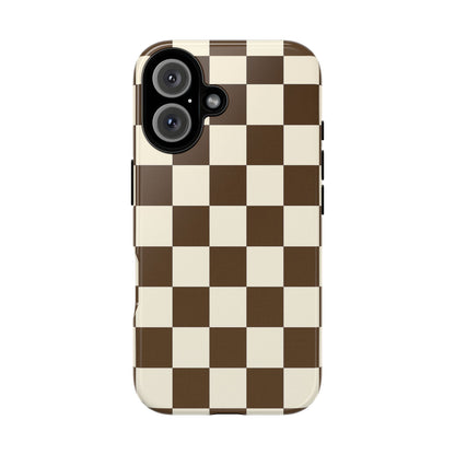 Mocha Checkerboard Phone Case | Neutral Aesthetic Checkered iPhone & Samsung Tough Case