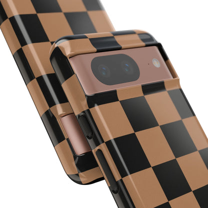 Brown Checkered Phone Case | Aesthetic Checkerboard iPhone & Samsung Tough Case