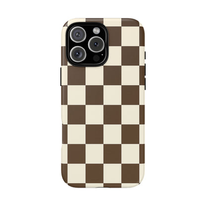 Mocha Checkerboard Phone Case | Neutral Aesthetic Tough Case