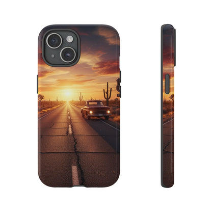 Route 66 Sunset Desert Highway Phone Case – Road Trip Travel Aesthetic Tough Case