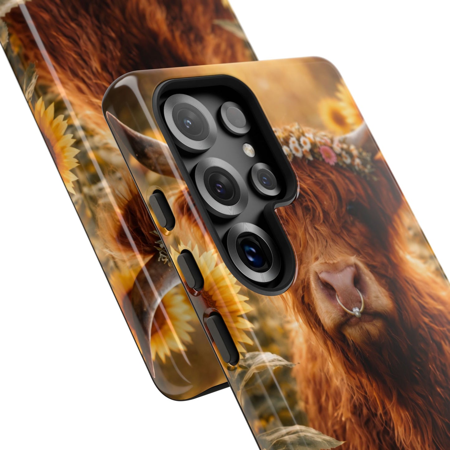 Highland Cow Sunflower Phone Case | Floral Farmhouse iPhone, Samsung Galaxy and Pixel Cover