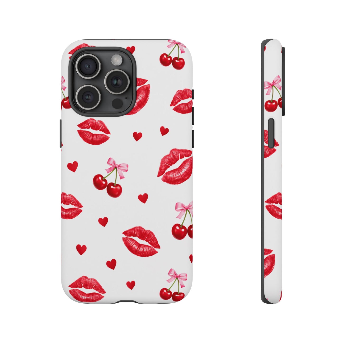Red Lips & Cherry Phone Case – Y2K Retro Aesthetic Tough Cover