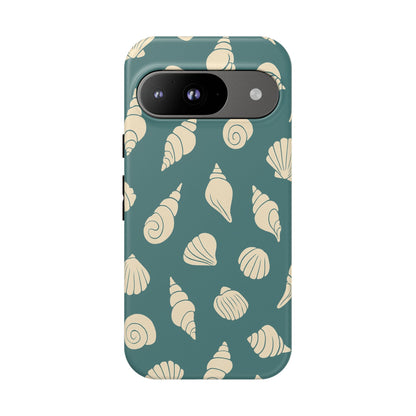 Seashell Pattern Phone Case | Teal Coastal Shells Tough Case for Iphone, Samsung Galaxy and Pixel