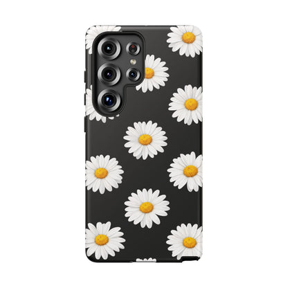 Black Daisy Floral Tough Phone Case – Cute Protective Cover for Iphone, Samsung Galaxy and Pixel