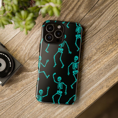 Dancing Teal Skeletons Phone Case | Tough Protective Case for Iphone, Samsung Galaxy and Pixel