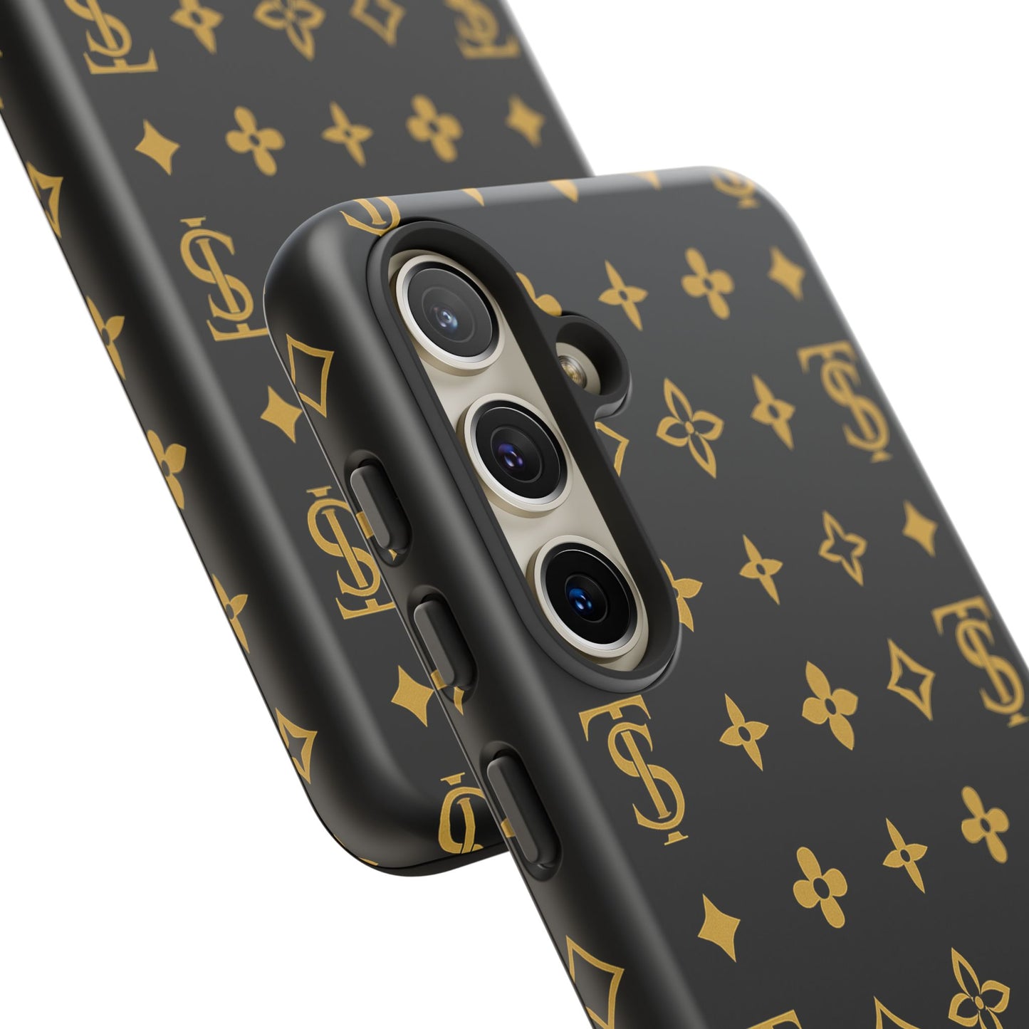 Gold Monogram Pattern Tough Phone Case | Black & Gold Luxury Design for Iphone, Samsung Galaxy and Pixel