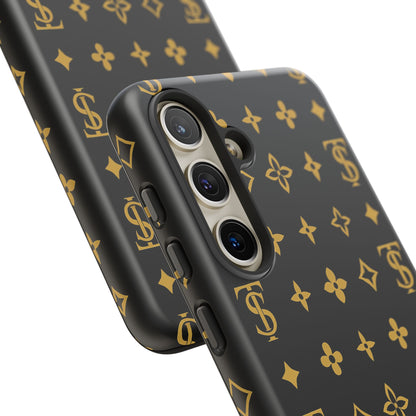 Gold Monogram Pattern Tough Phone Case | Black & Gold Luxury Design for Iphone, Samsung Galaxy and Pixel