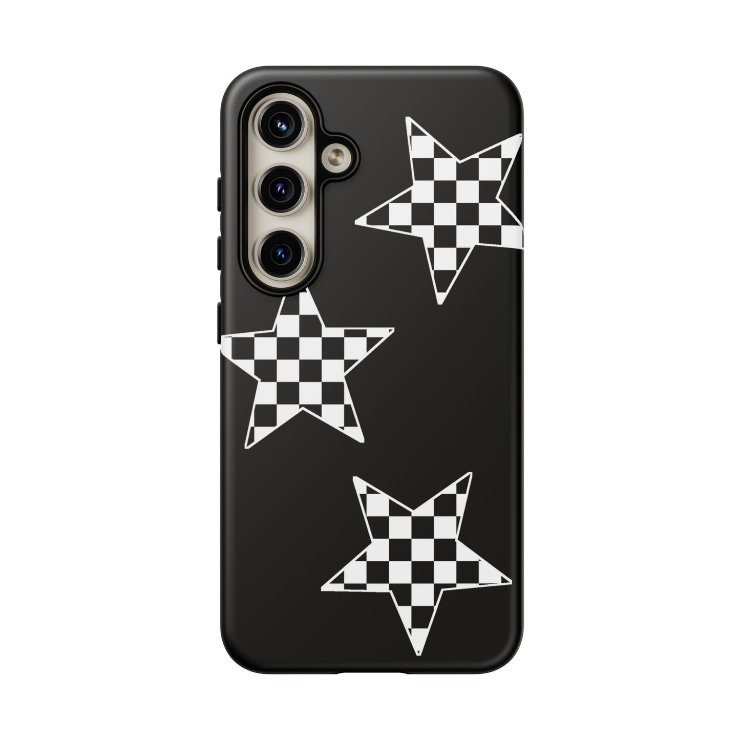 Checkered Star Tough Phone Case – Black Retro Graphic Protective Cover for Iphone, Samsung Galaxy and Pixel