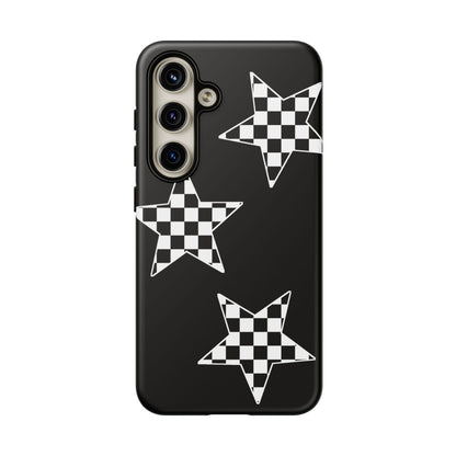 Checkered Star Tough Phone Case – Black Retro Graphic Protective Cover for Iphone, Samsung Galaxy and Pixel