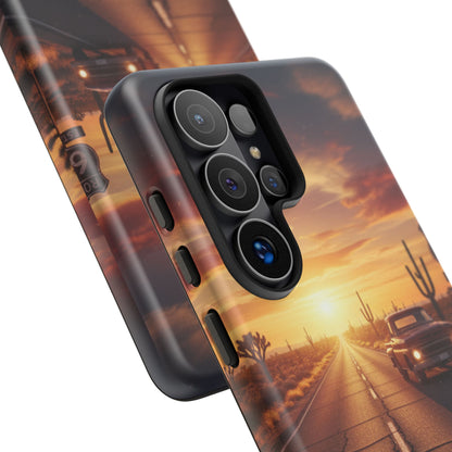 Route 66 Sunset Desert Highway Phone Case – Road Trip Travel Aesthetic Tough Case