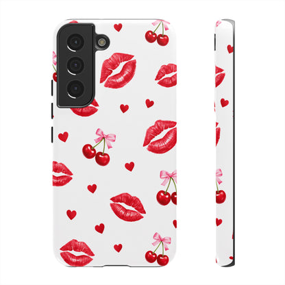 Red Lips & Cherry Phone Case – Y2K Retro Aesthetic Tough Cover