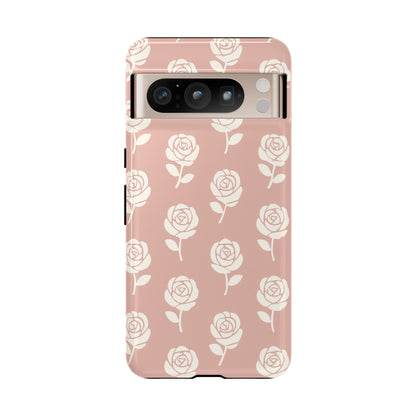 White Rose Pattern Tough Phone Case | Elegant Floral Aesthetic Case for Iphone, Samsung Galaxy and Pixel