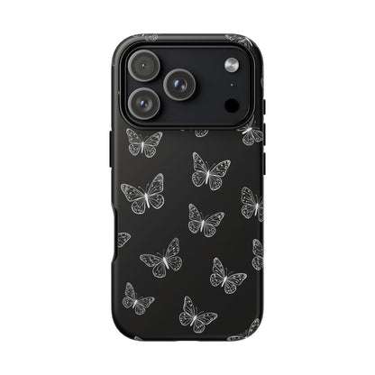 White Butterfly Pattern Phone Case – Dark Aesthetic Monochrome Tough Cover