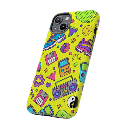 90s Retro Neon Phone Case – Y2K Nostalgia Colorful Icons Tough Protective Case