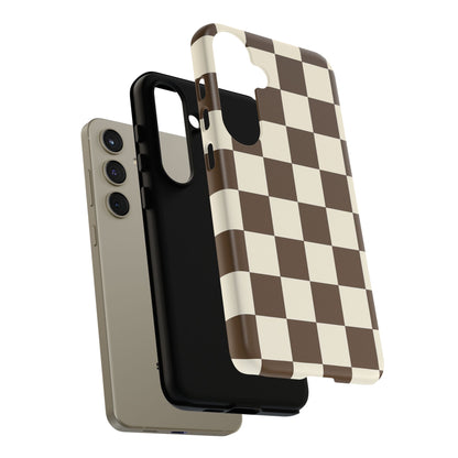 Mocha Checkerboard Phone Case | Neutral Aesthetic Tough Case