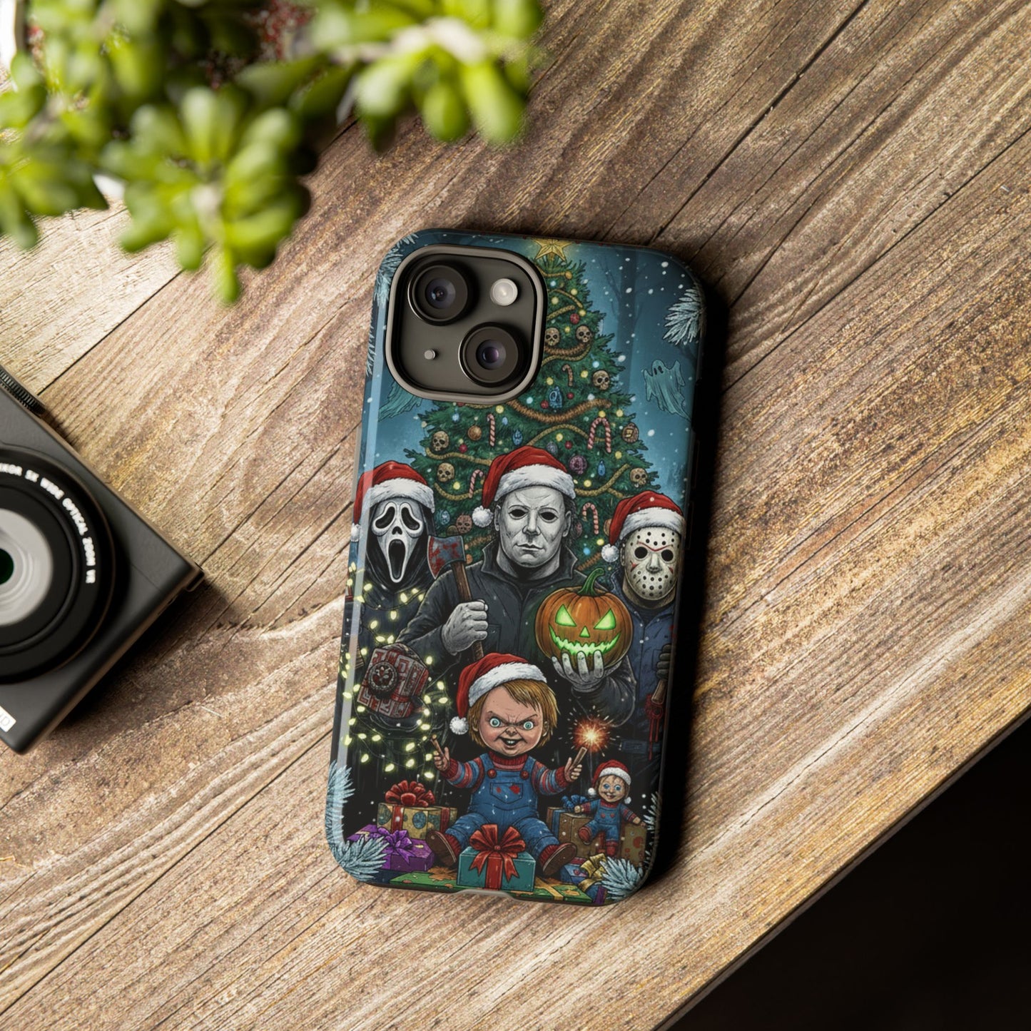 Christmas Horror Phone Case – Festive Slasher Collage Tough Case (iPhone, Samsung, Pixel)