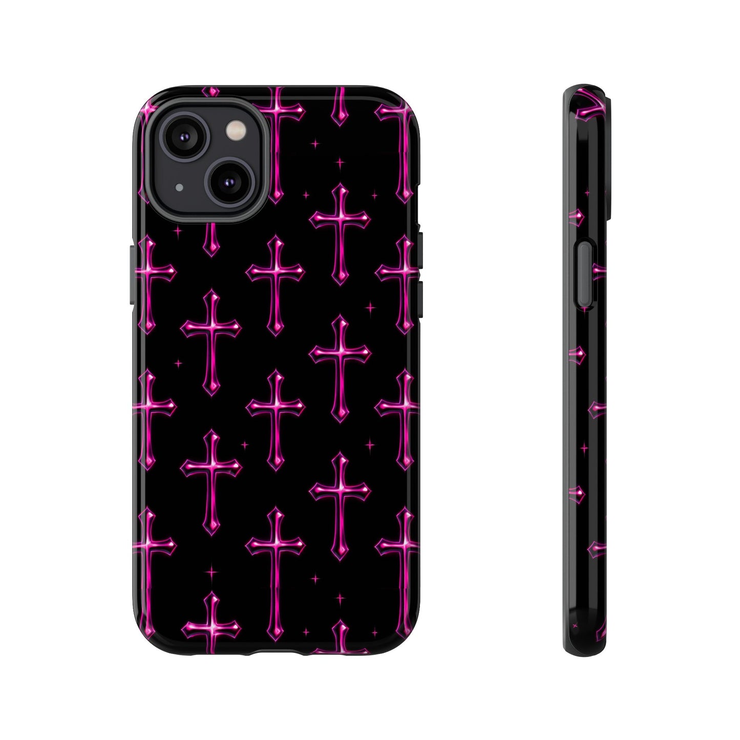 Neon Pink Cross Pattern Phone Case | Tough Protective Case for Iphone, Samsung Galaxy and Pixel