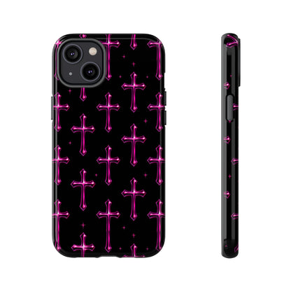 Neon Pink Cross Pattern Phone Case | Tough Protective Case for Iphone, Samsung Galaxy and Pixel