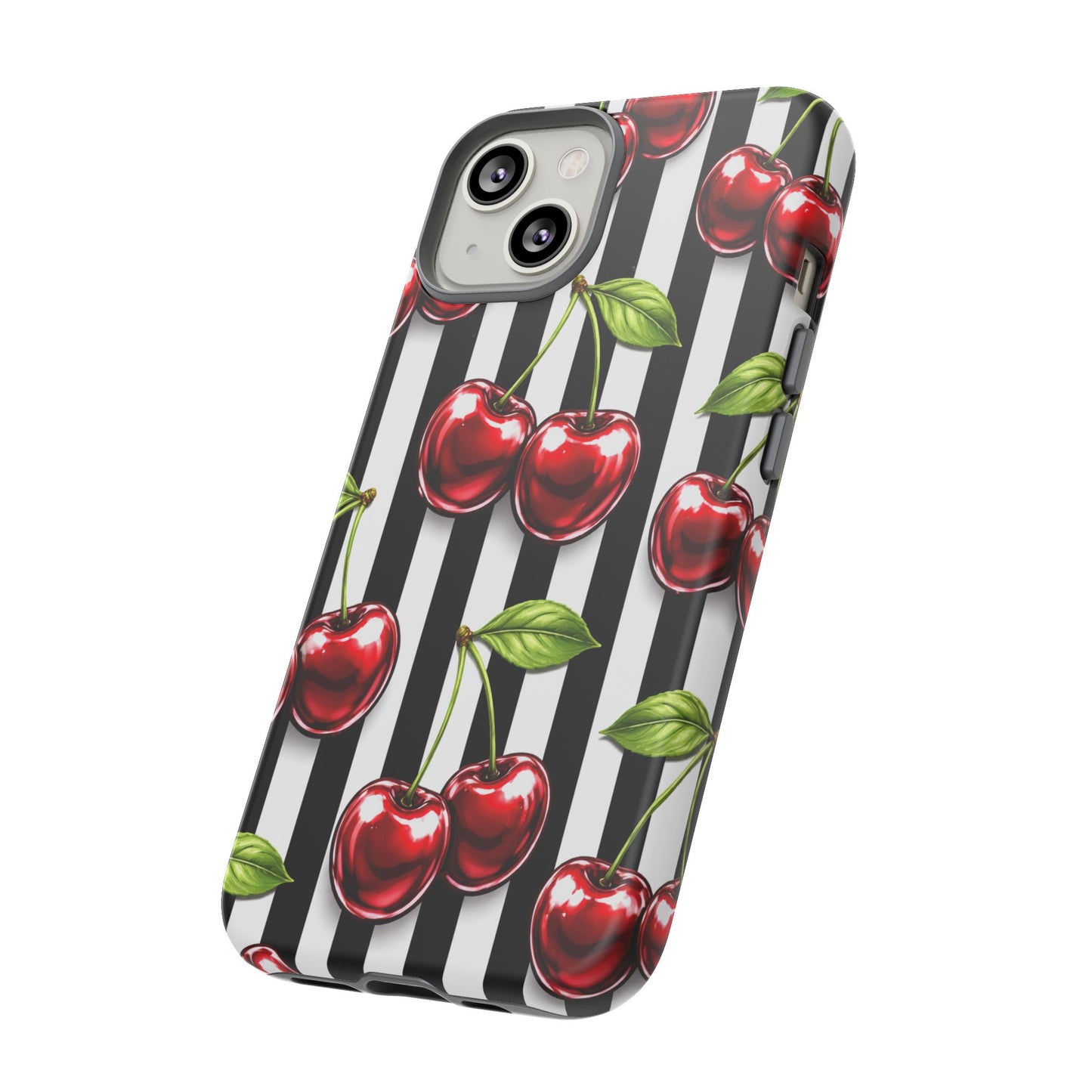 Cherry Pattern Phone Case Black White Stripe Retro Aesthetic Tough Cover