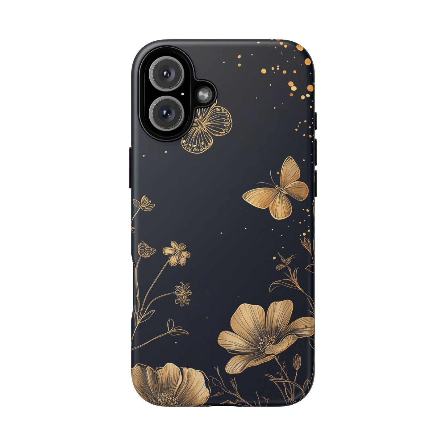 Gold Floral Butterfly Phone Case, Dark Aesthetic Botanical, Elegant Black Luxury iPhone Samsung Cover