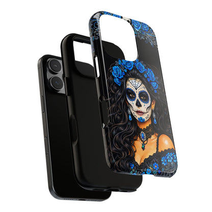 Blue Sugar Skull Woman Phone Case – Day of the Dead Aesthetic Tough Cover